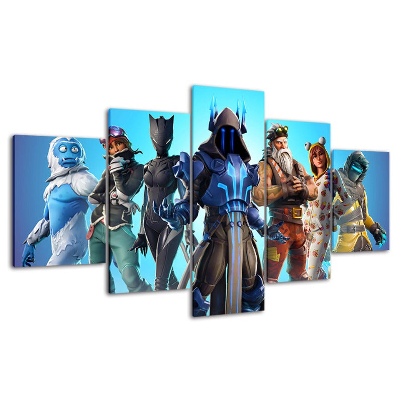 Fortnite Battlegrounds: 5teilige Leinwand Wandkunstset - Wasserdicht, UV-geschützt, hochauflösende Drucke