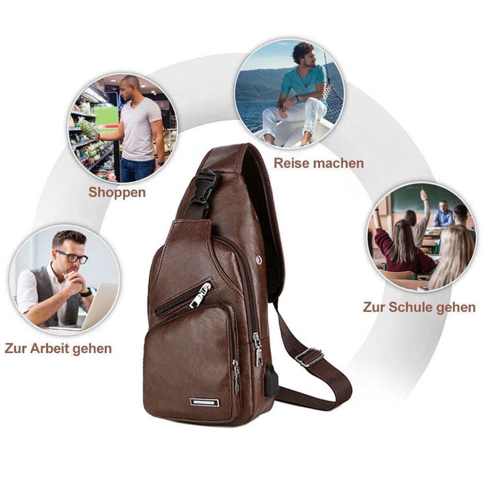 Schultertasche Crossbodytasche für Herren mit USB-Ladeanschluss | Brehn