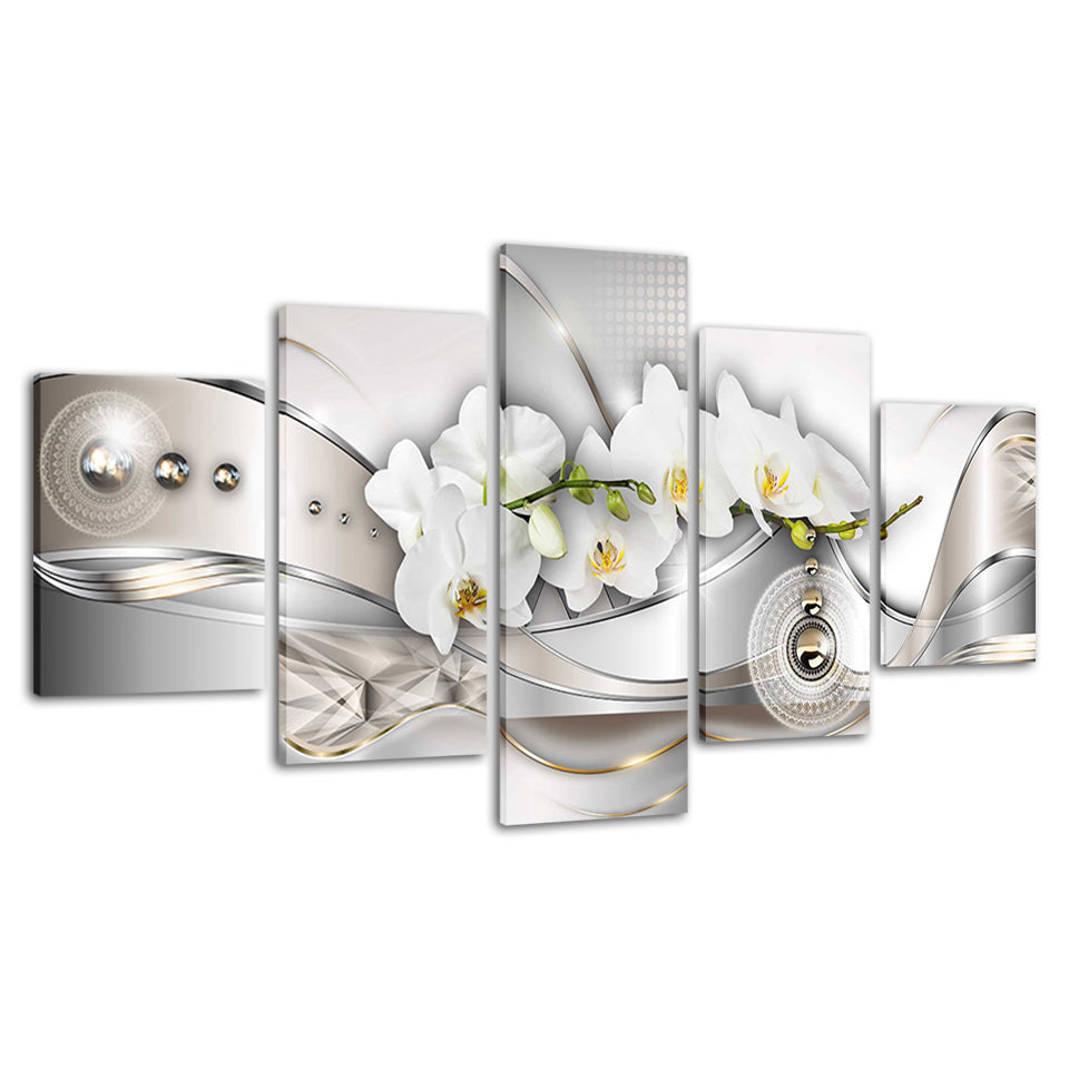 5 Stück Gelbton Weiße Blume - Leinwand Wandbild Malerei
