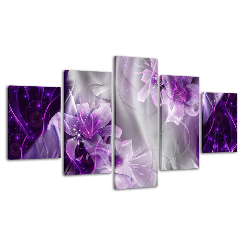5-Teilig Weiß & Lila Magische Blume - Leinwand Wandkunst Gemälde