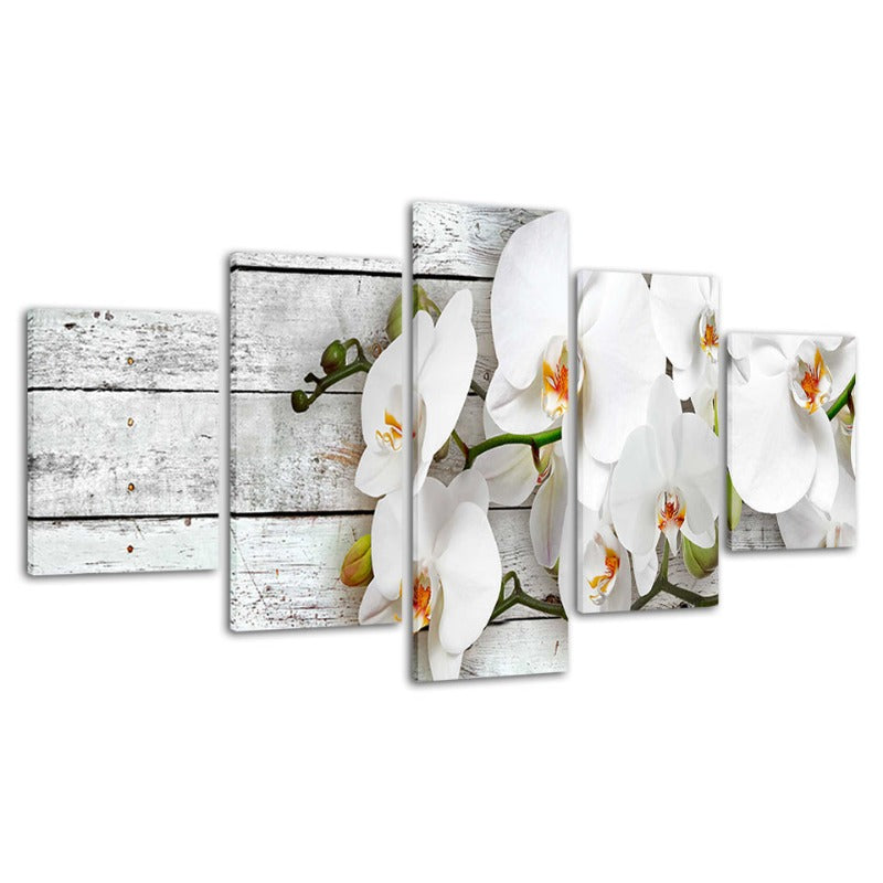 5-teiliges oranges Farbweiss-Blumen - Leinwand Wandkunst Gemälde
