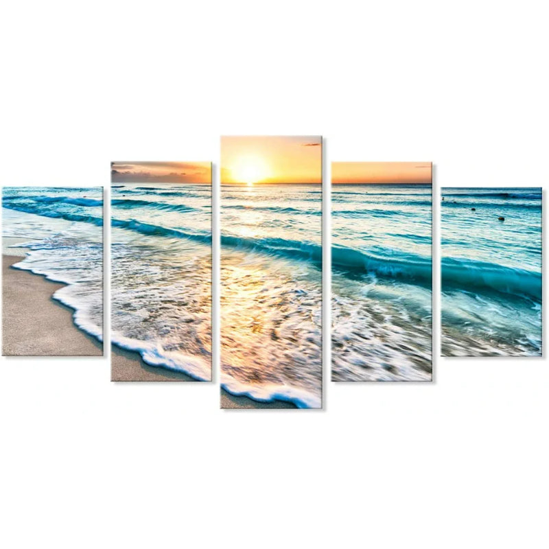 Set mit 5 dekorativen Leinwandbildern mit Meereslandschaft und Strandmotiv