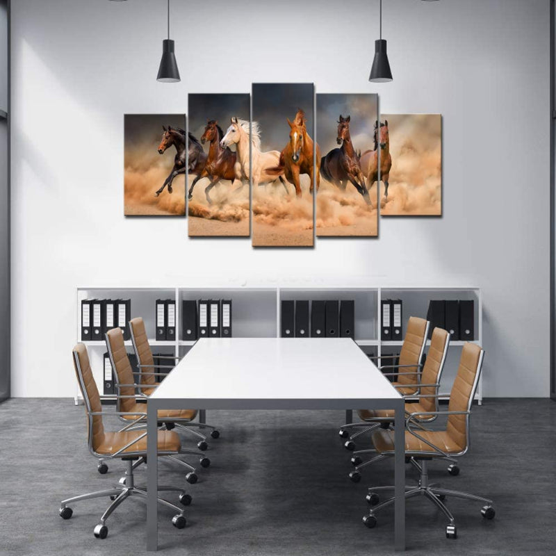 Set aus 5 Wandbildern mit galoppierenden Pferden