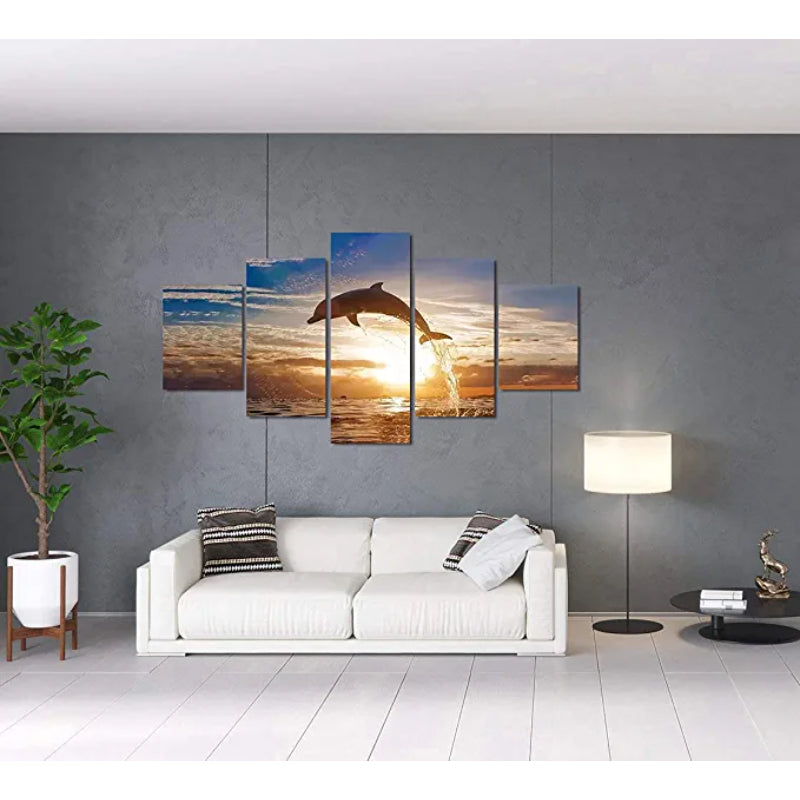 5 Stück Springender Delfin Sonnenuntergang Landschaft Gemälde
