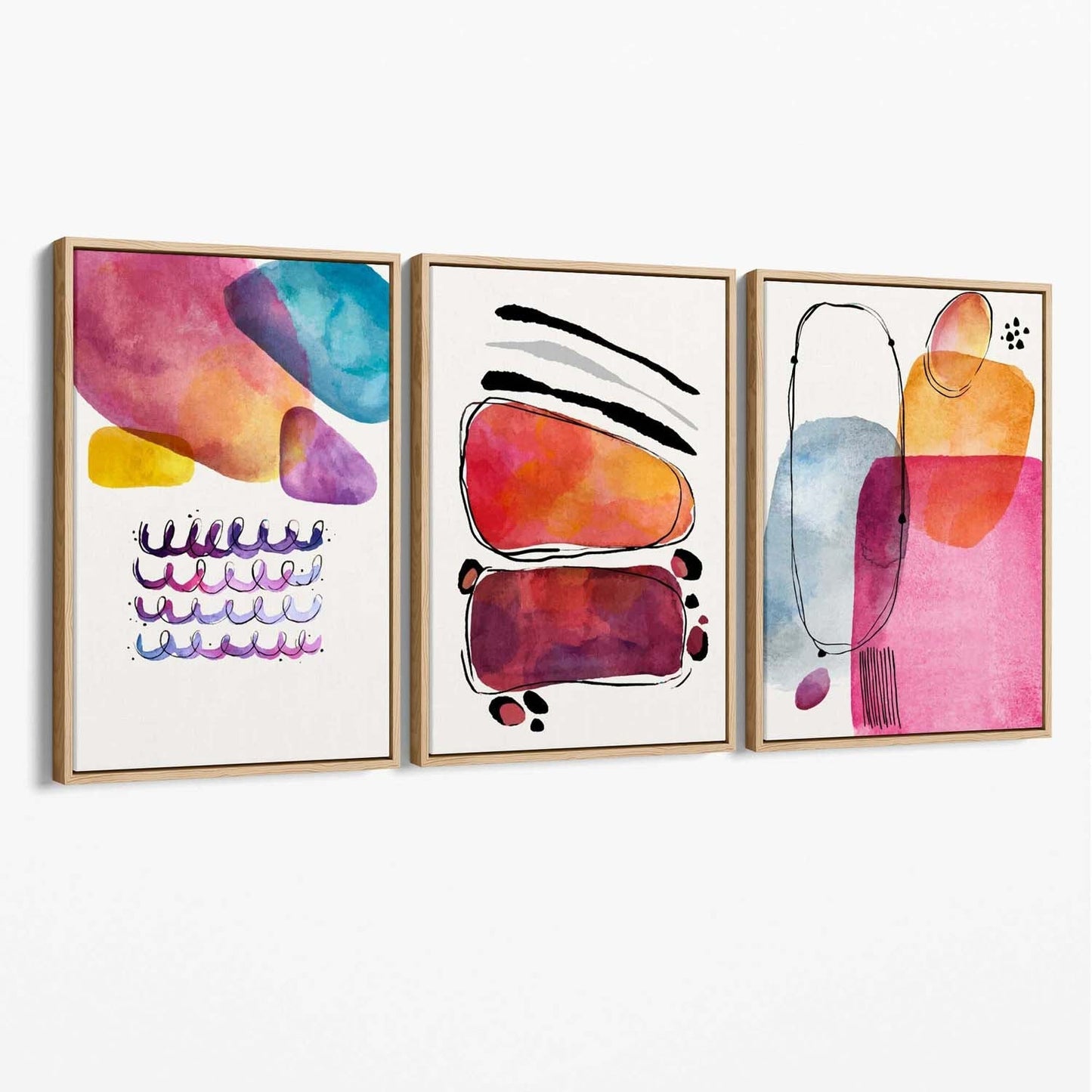 Abstrakte Formen, Rosa und Lila, 3er-Set Leinwanddrucke