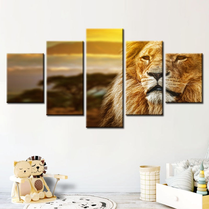5-teilige unamused Löwe - Leinwand Wandkunst Gemälde