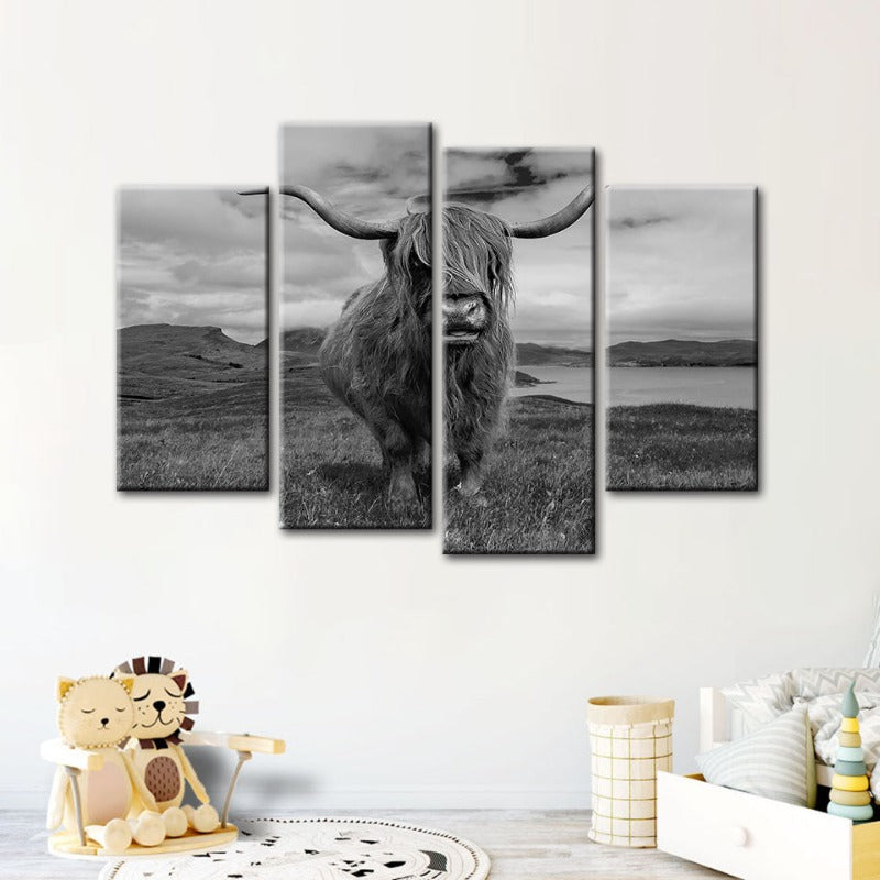 4-teilige Schwarz-Weiße Kuh - Leinwand Wandkunst Malerei | Brehn