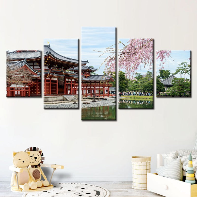 5-teilige Kirschblüte - Leinwand Wandkunst Malerei