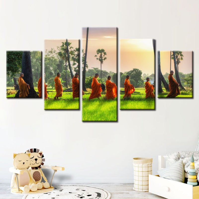 5-teilige entspannende Mönche - Leinwand Wandkunst Gemälde