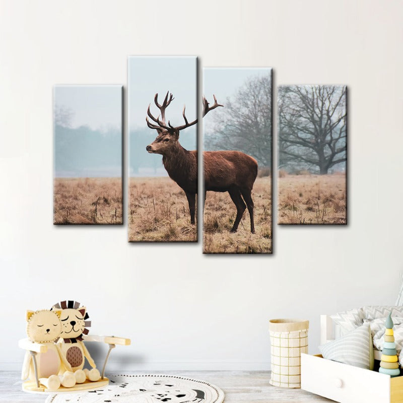 4 Stück Regal Hirsch in der Ebene - Leinwand Wandkunst Gemälde