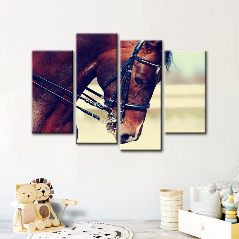 4-Teilig Anmutige Halfterpferd - Leinwand Wandkunst Gemälde