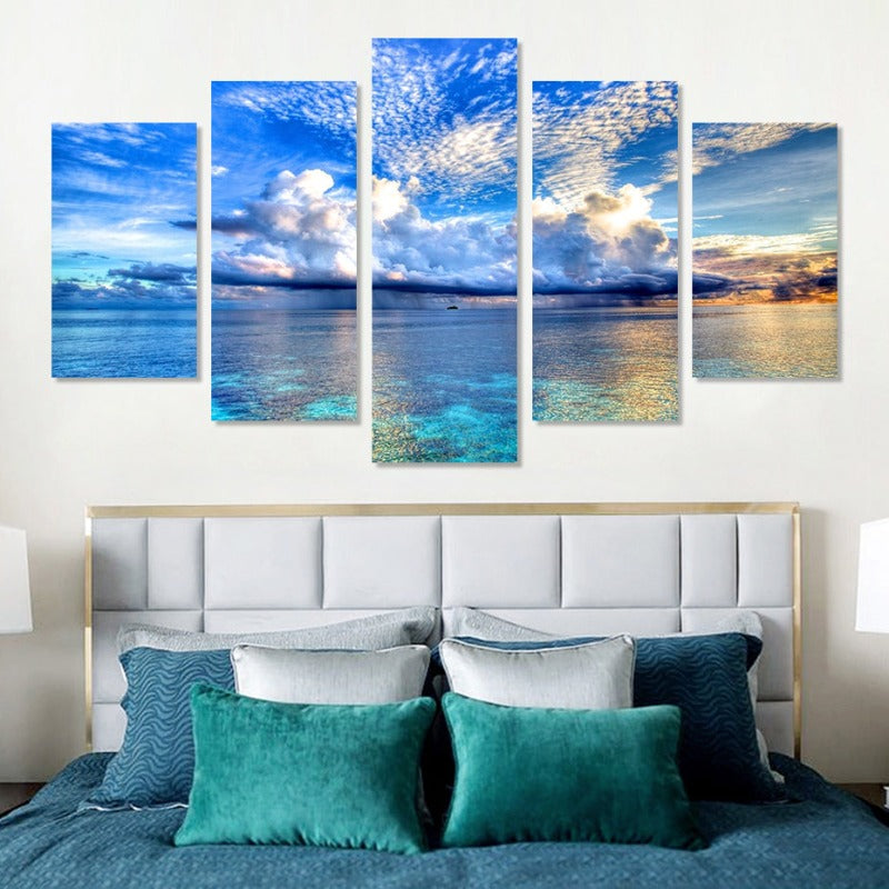 5 Stück Wunderschöne Blaue Meer Landschaft - Leinwand Wandkunst Malerei
