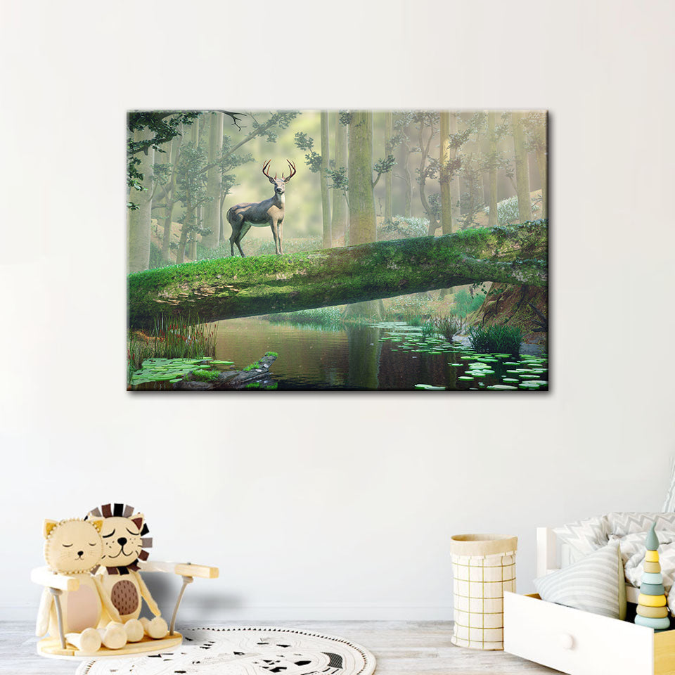 Verzauberter Wald Hirsch - Leinwand Wandkunst Gemälde