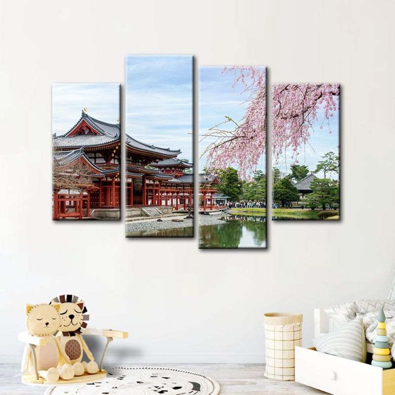 4 Stück atemberaubende Kirschblüte - Leinwand Wandkunst Malerei