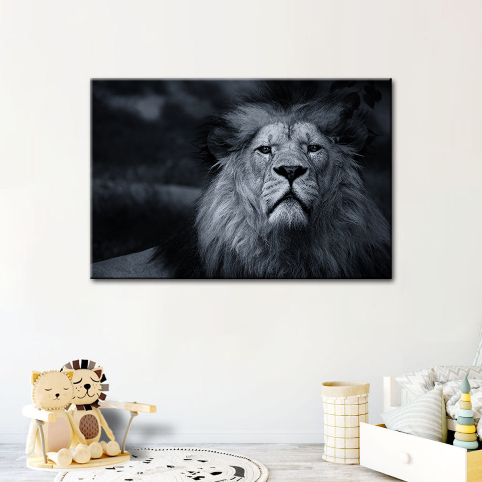 Grayscale Besorgter Löwe - Leinwand Wandkunst Gemälde