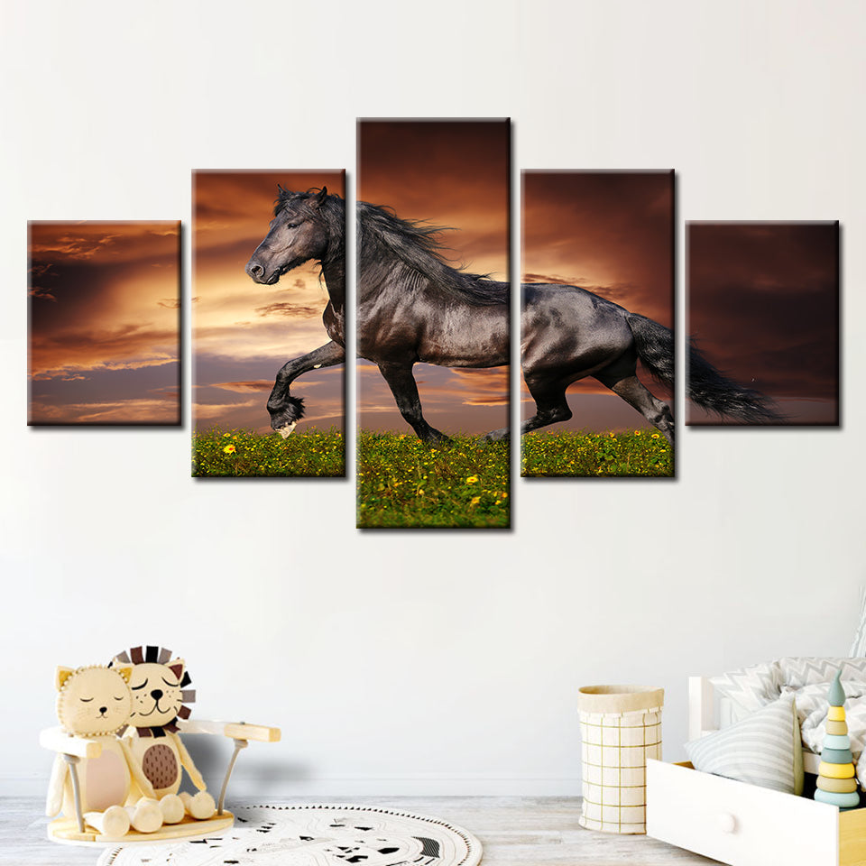 5 Teile laufende Pferde - Leinwand Wandkunst Malerei