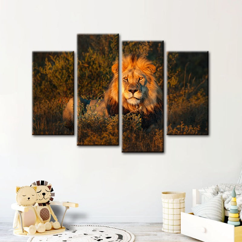 4-teiliges göttliches Sonnenuntergangs-Löwe - Leinwand Wandkunst Gemälde