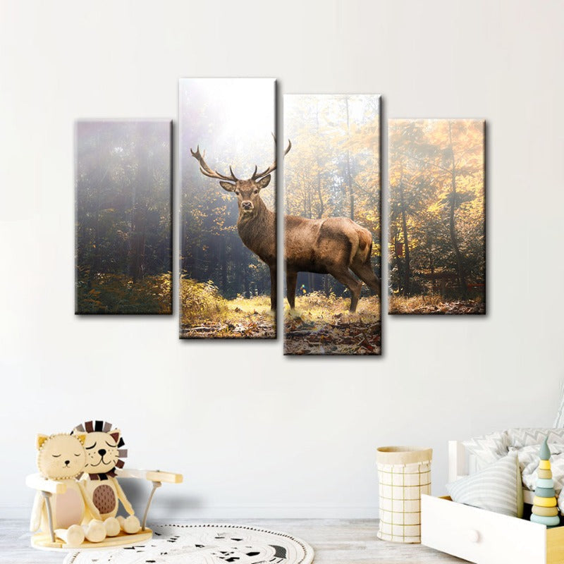 4 Stück Majestätische Rehe im Wald - Leinwand Wandkunst Gemälde