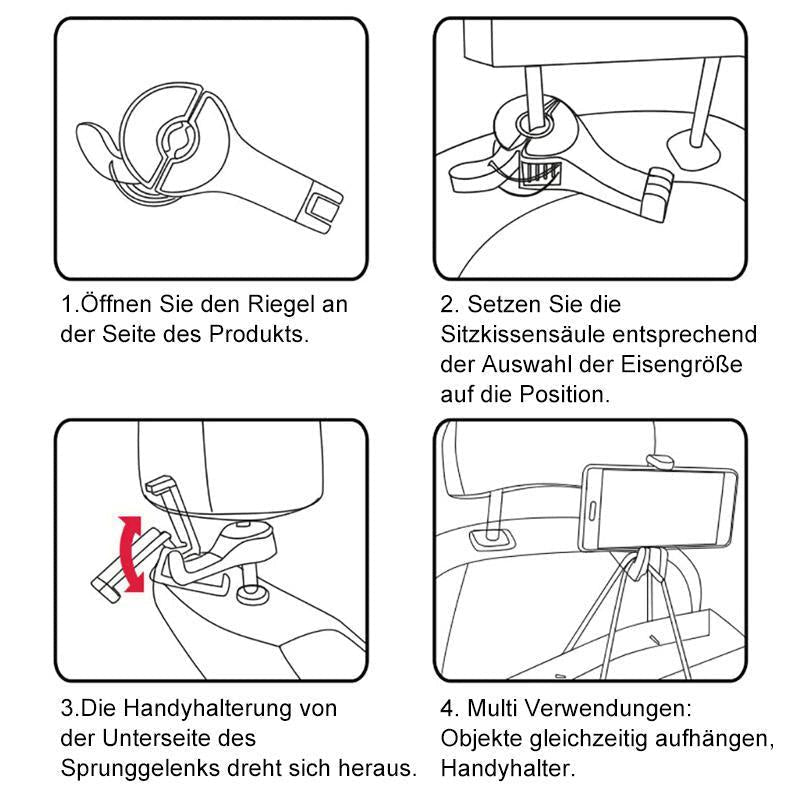 Brehn | Heckhaken für Autositze mit Handyhalterung