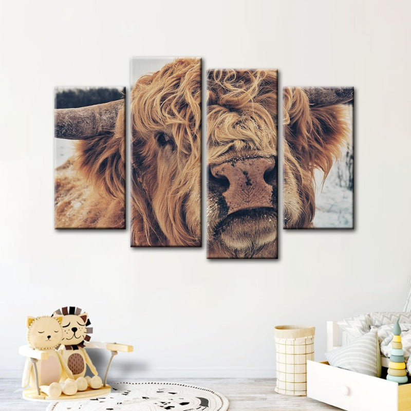 4-teilige Nahaufnahme Braun Kuh - Leinwand Wandkunst Gemälde | Brehn