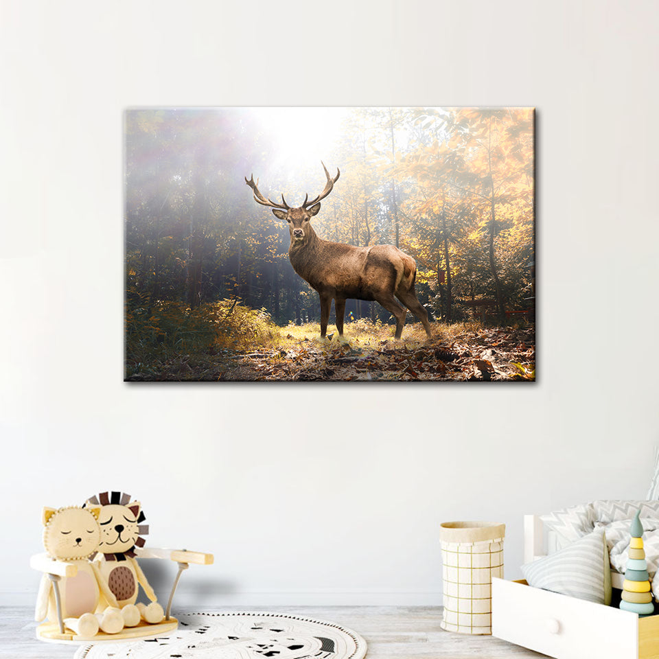 Majestätischer Hirsch Im Wald - Leinwand Wandkunst Malerei