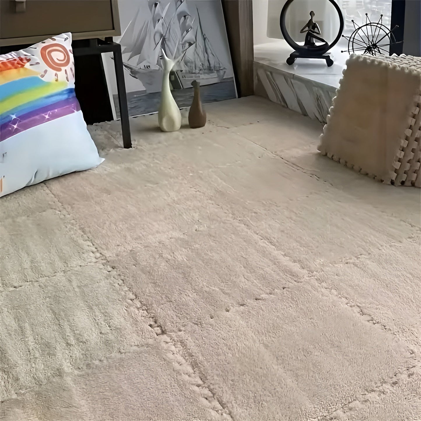 Dicker, flauschiger Teppich im Patchwork-Design – besonders weich und warm | Ideal für Schlaf- und Spielzimmer