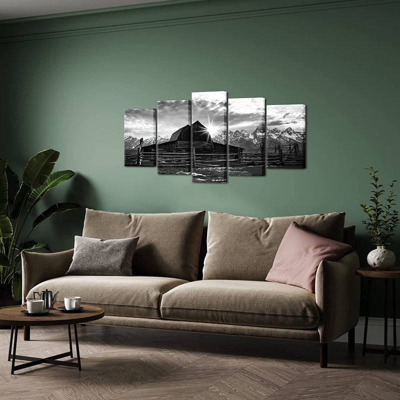 Set aus 5 schwarz-weißen Alpen-Wandbildern