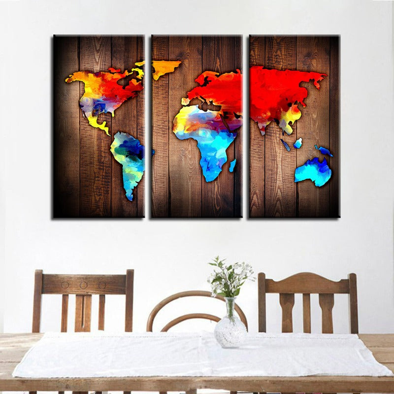 Schöne Vulkanische Weltkarte - Canvas Wandkunst Gemälde 3 Stück