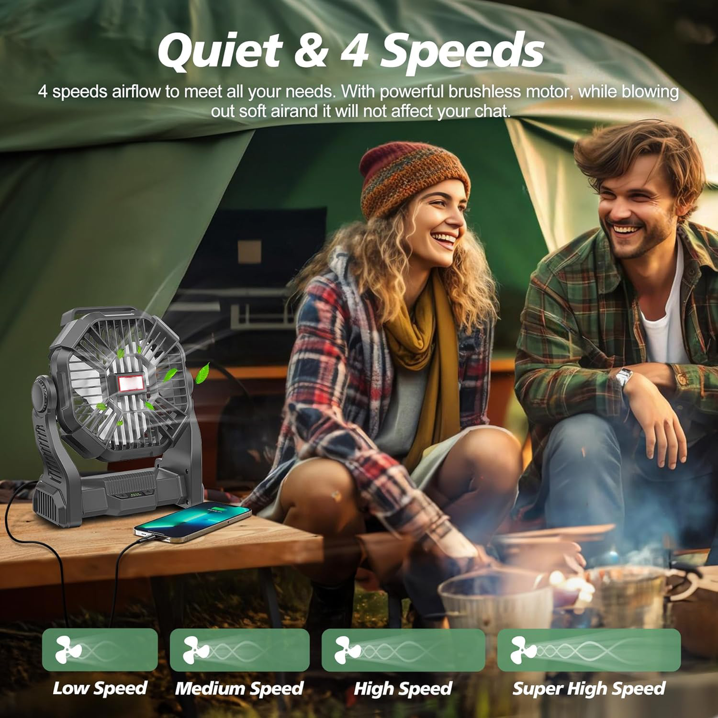 Tragbarer wiederaufladbarer Campingventilator | Brehn