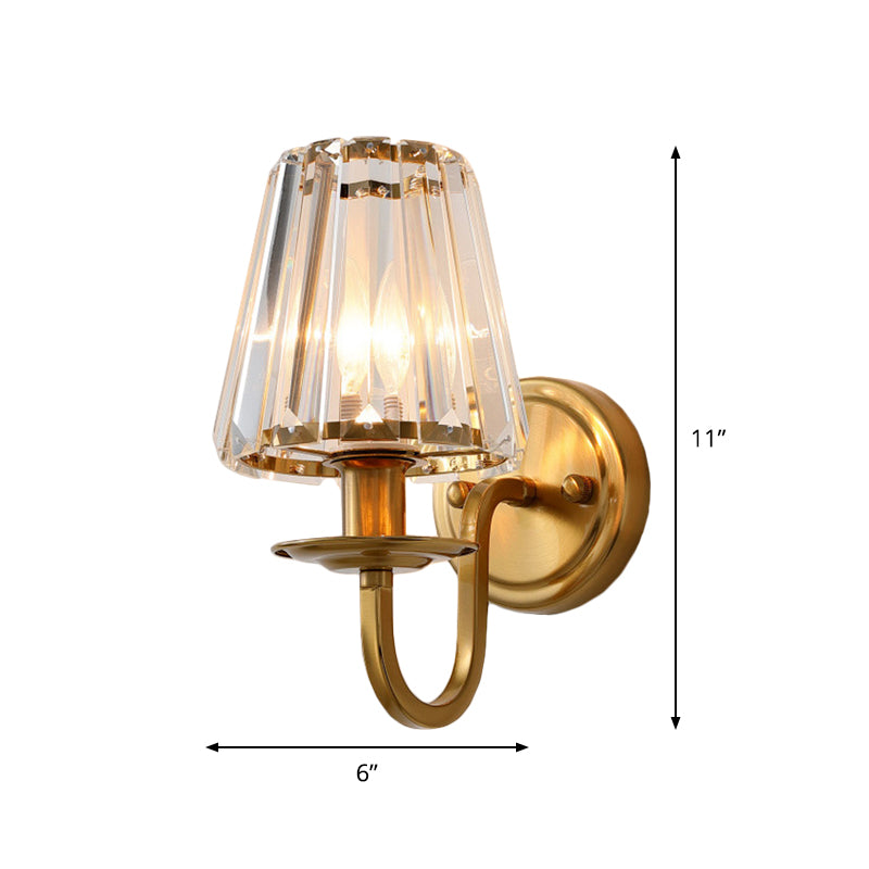 Moderne Kegel Wandlamp 1 Kopf K9 Kristall Wandleuchte in Gold mit Bogenarm | Brehn