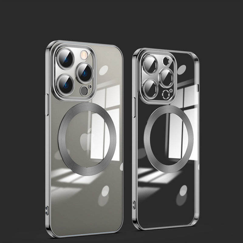 Galvanisierte, kabellose magnetische Ladehülle mit integriertem Objektiv für iPhone