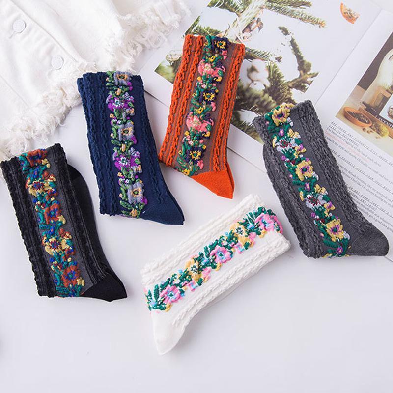Brehn | Vintage Socken mit Blumenstickerei (5 Paar)