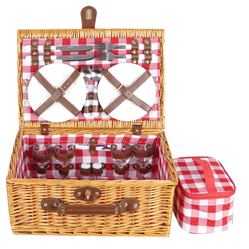Damen Picknickkorb mit integriertem Geschirr-Set und stilvollem Blumenfutter Brehn