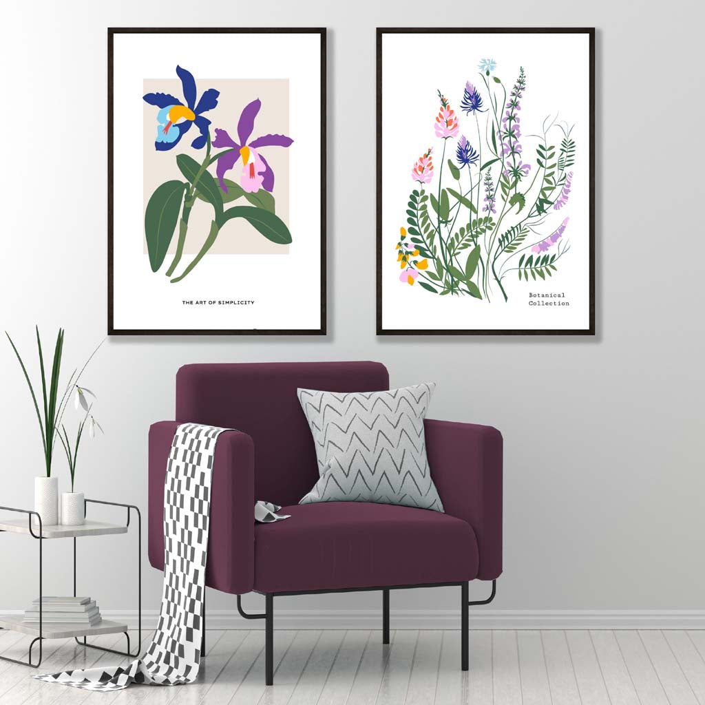Farbenfrohes Frühlingsblumen-Illustrationsset mit 2 Kunstdrucken