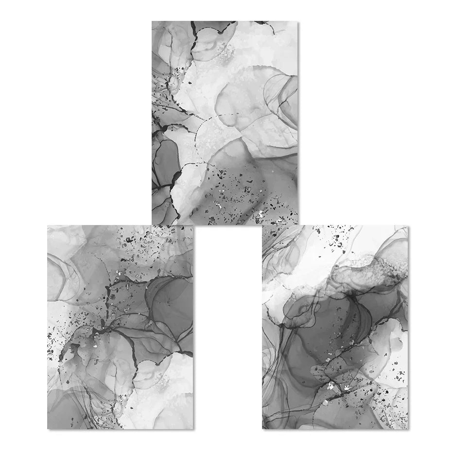 Moderne graue flüssige Marmor-Print Wandkunst feine Kunst Leinwanddrucke abstrakte schwarz-weiße Posterbilder für Wohnzimmer Home Office Kunst Dekor | Brehn