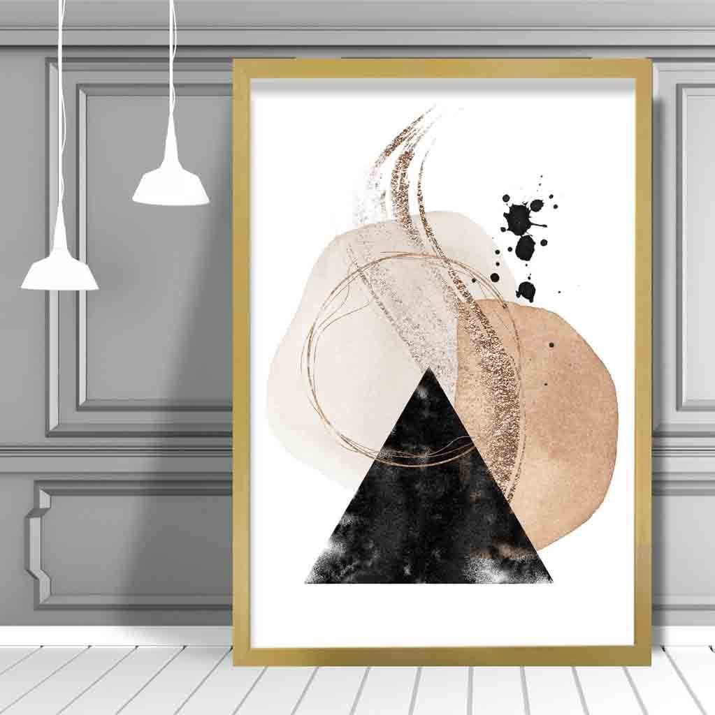 Abstrakter geometrischer Kunstdruck in Schwarz und Gold Nr. 2