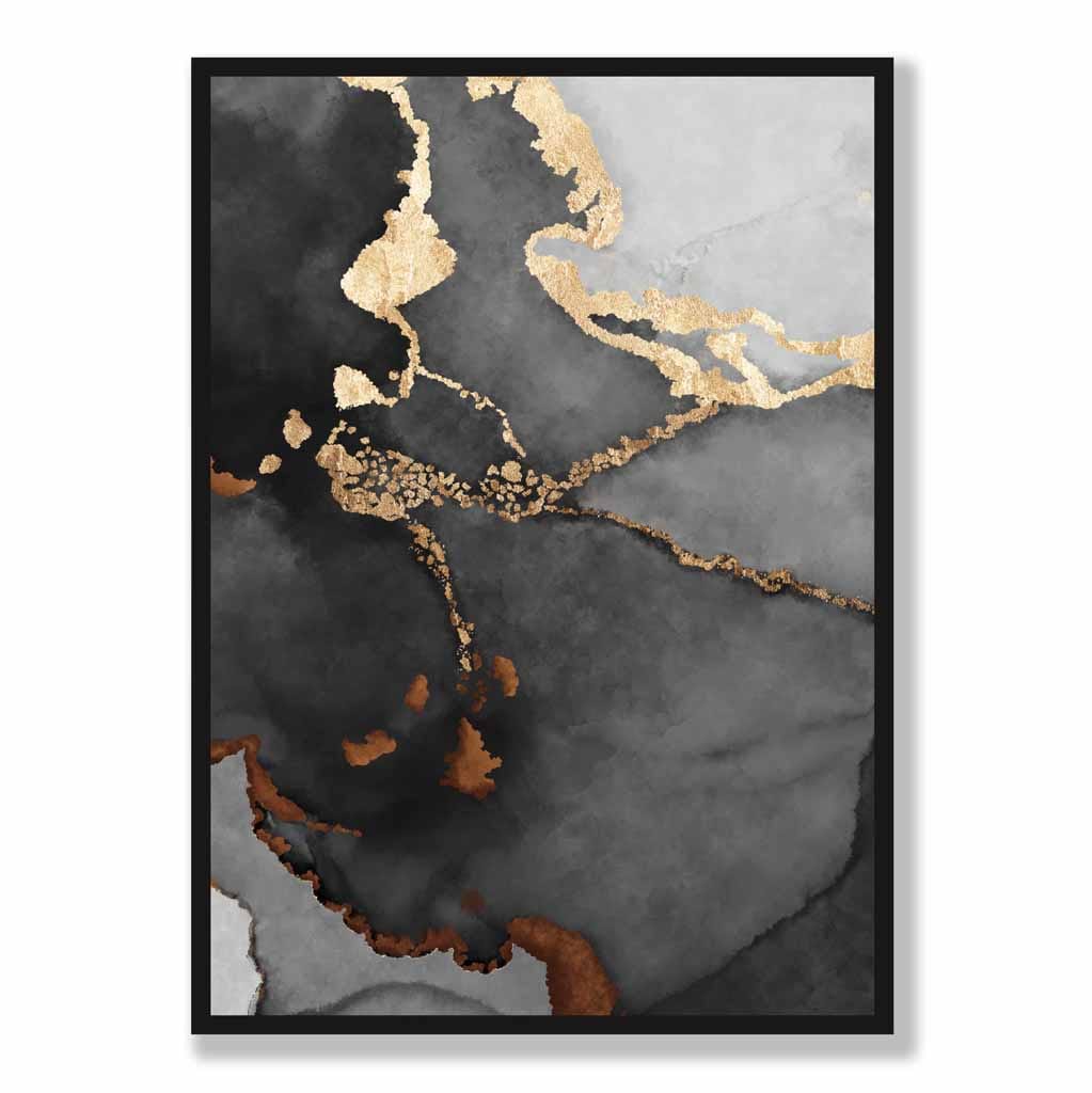 Abstraktes Kunstposter Nr. 2 in Schwarz, Grau und Gold