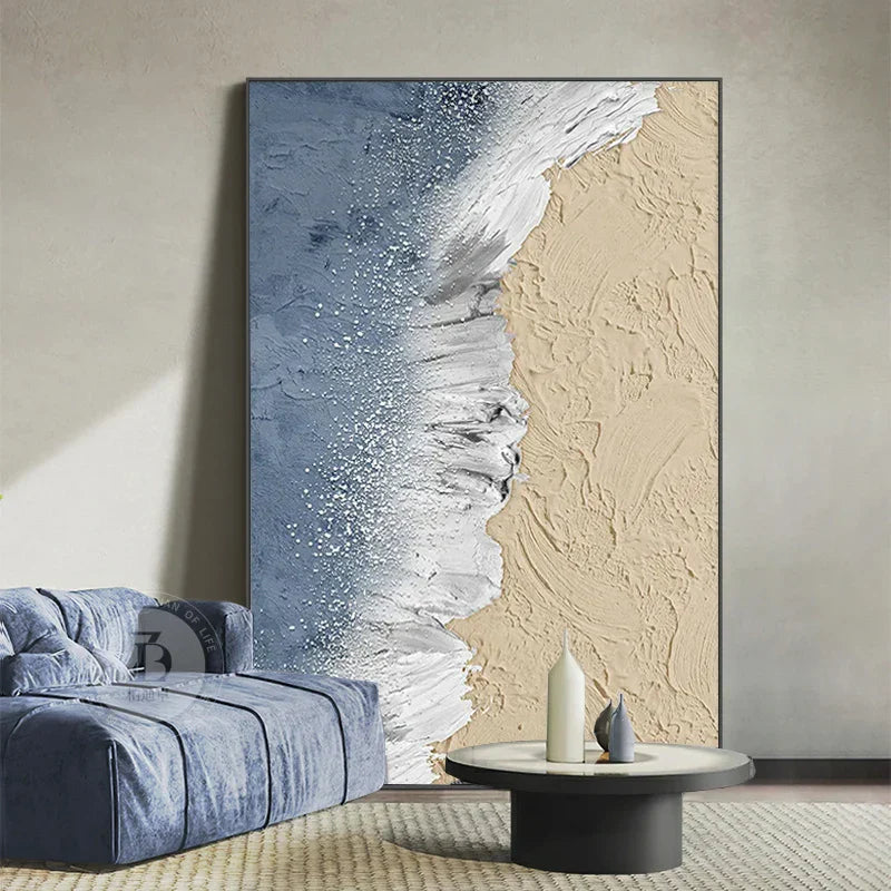 Abstraktes Sandküstenlandschaft-Wandbild Feine Kunstleinwand Druck Texturierte Pinselstriche Design Ozeanwellen Bilder Für Wohnzimmer Eingangsflur Kunst Dekor