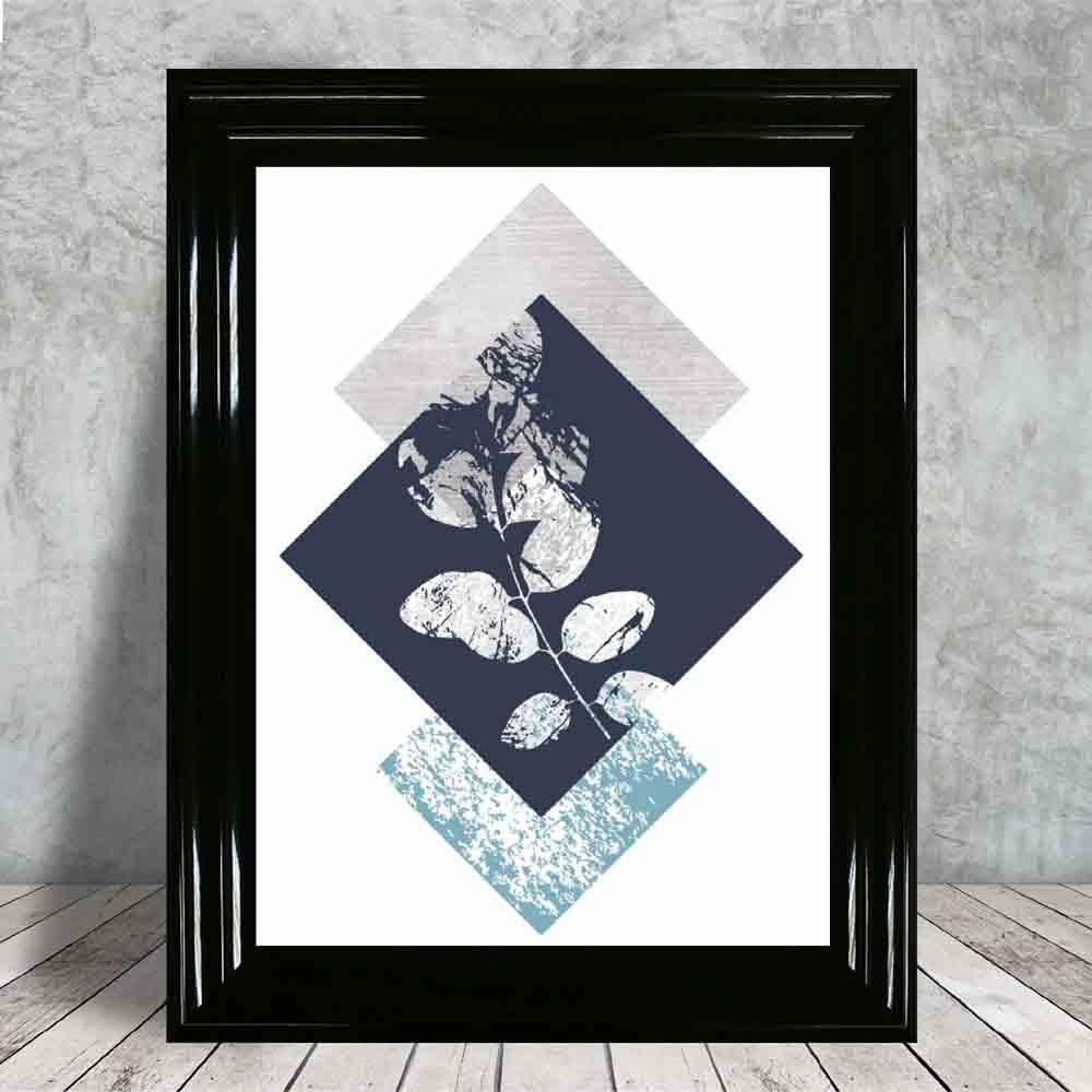 BOTANISCH Abstrakt GEOMETRISCH Marineblau und Türkis Blumenmuster 02