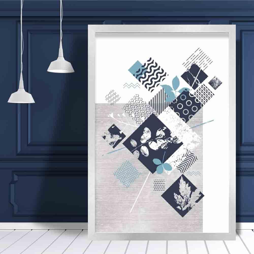 BOTANISCH Abstrakt GEOMETRISCH Marineblau und Türkis Blumenmuster 01