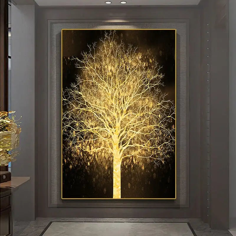 Glückverheißende Goldene Baum Wandkunst Feine Kunst Leinwanddruck Bild Für Leicht Luxuriöses Wohnzimmer Eingang Foyer Modernes Home Office Kunst Dekor