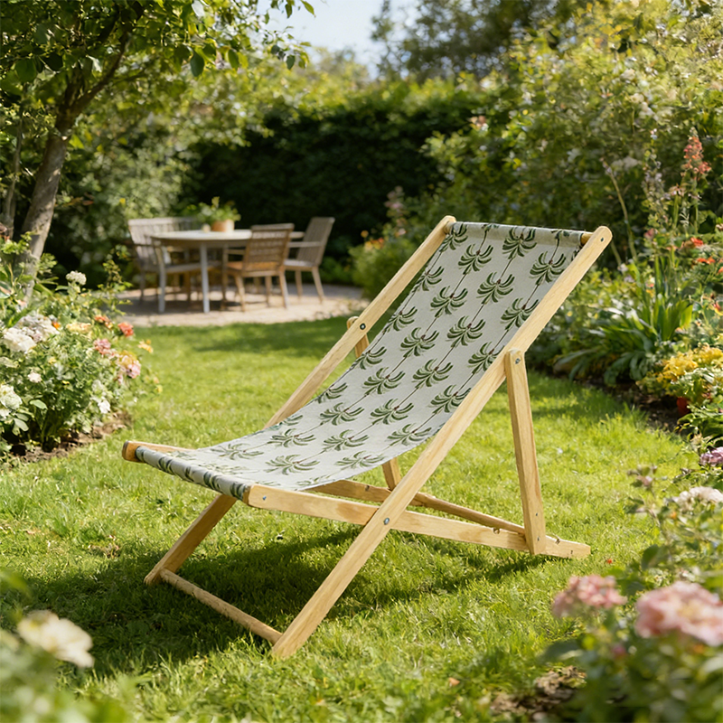 Moderner minimalistischer rechteckiger Oxford-Stoff solider Kiefernholz Outdoor-Strandstuhl faltbarer Liegestuhl mit Rückenlehne für den Außenbereich | Brehn