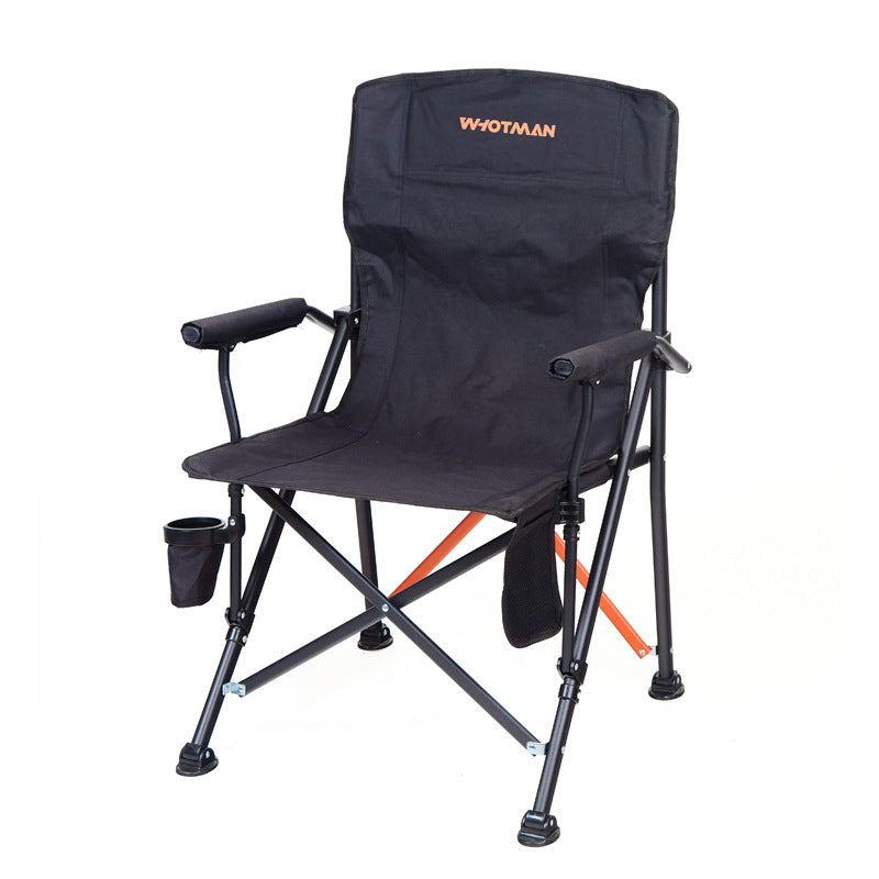 Moderner Minimalistischer Quadratischer Kohlenstoffstahl Oxford-Gewebe Klappbarer Rückenlehne Armlehne Schwarzer Campingstuhl Für Draußen | Brehn