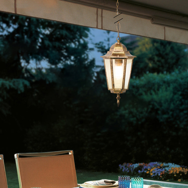 Traditionelle Vintage Wasserdichte Hexagonale Aluminium Acryl 1-Licht Pendelleuchte Für Außenpatio | Brehn