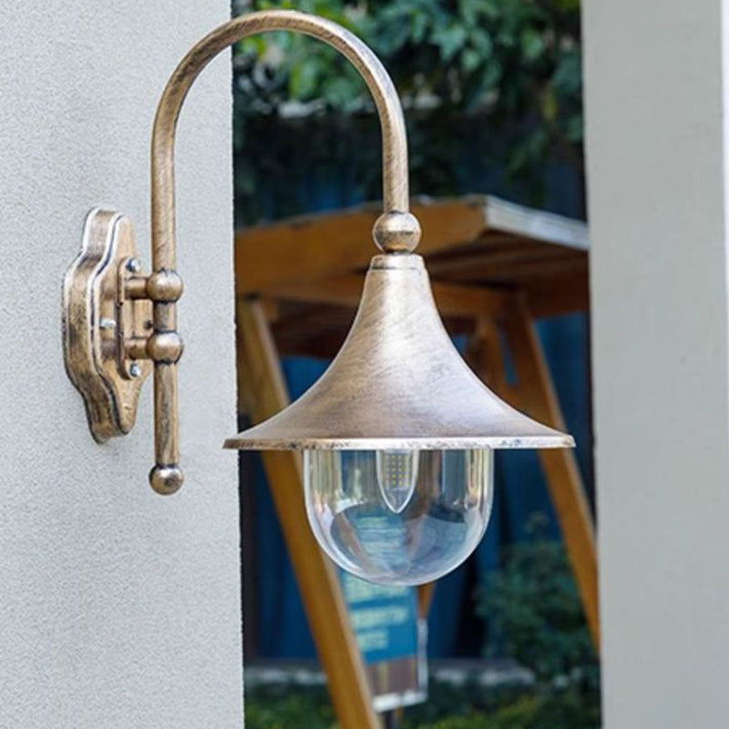 Zeitgenössische Schlichtheit Aluminium Trompetenschirm Glas 1-Licht Außen Wand sconce Lampe Für Garten | Brehn