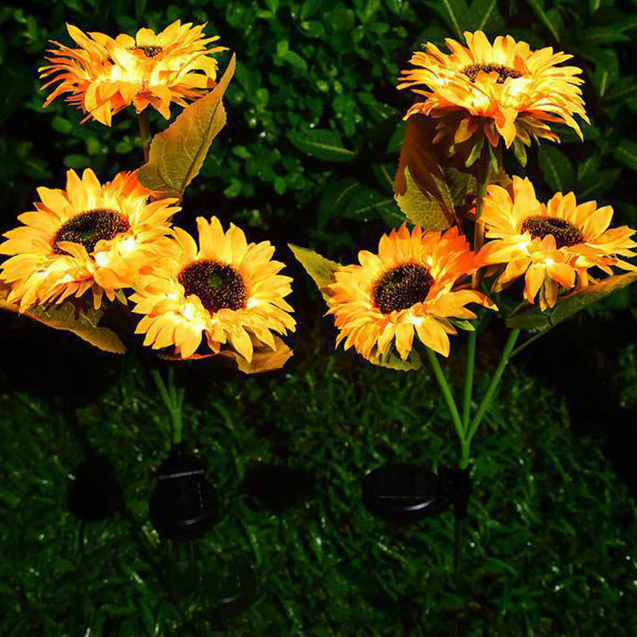 Zeitgenössische kreative solarbetriebene wasserdichte Sonnenblume Seide ABS Edelstahl LED Außenlicht für Garten | Brehn