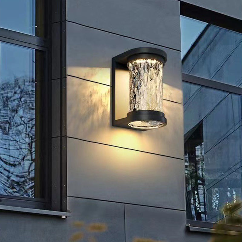 Moderne Luxus Waterproof Zylinder Edelstahl Kristall LED Wandleuchte Lampe für Außenpatio | Brehn