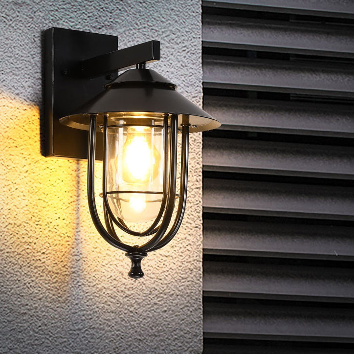 Traditionelle Vintage Vogelkäfig Eisen Glas 1-Licht Wandleuchte Lampe Für Außenpatio | Brehn