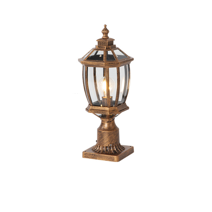 Traditionelle Vintage Achtkantige Quadratische Gebogene Linienglas Aluminium 1-Lampe Außenleuchte Für Garten | Brehn
