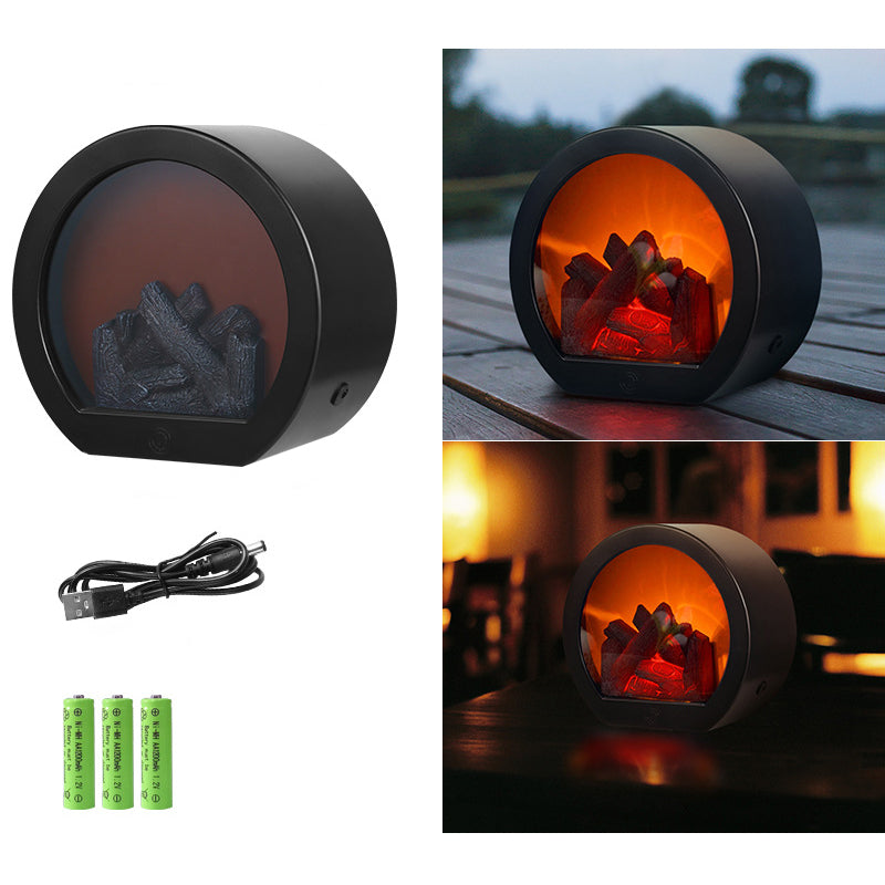 Brehn | Zeitgenössische Retro ABS Simulierte Flamme Kamin Runde Batterie Rechteckige LED Tischlampe Für Wohnzimmer